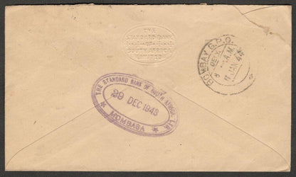 AOP KUT Kenya Uganda Tanganyika 1943 censoer cover to India