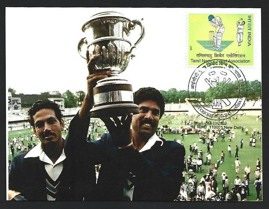 India 2023 ICC Cricket World Cup postcard KAPIL DEV