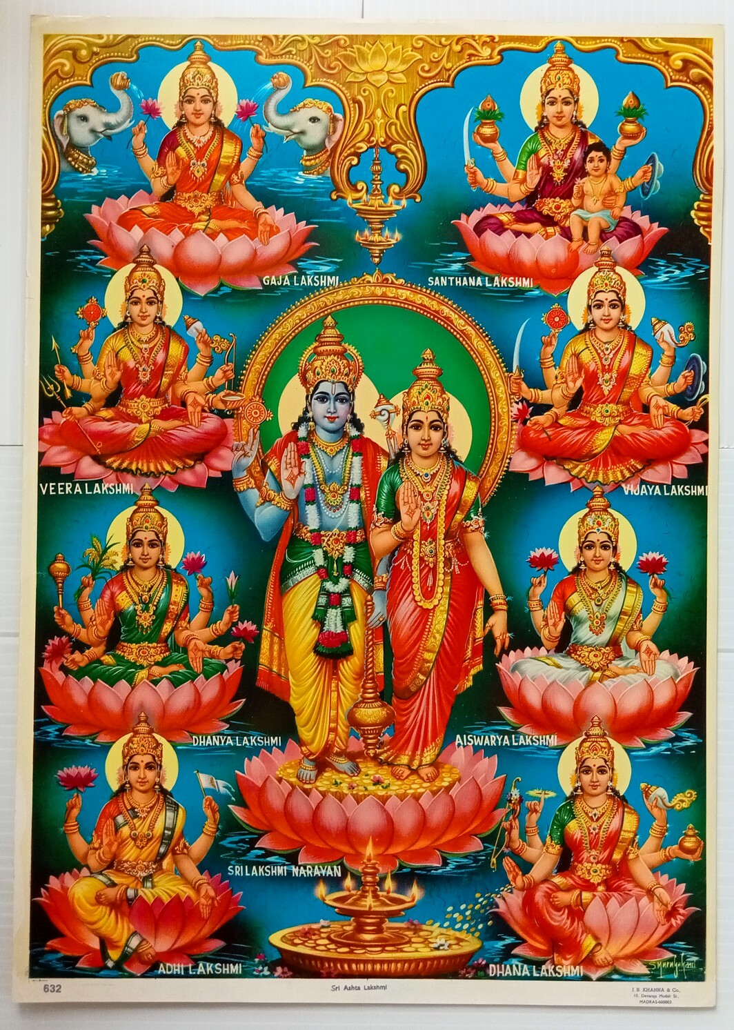 AOP India SRI ASHTA LAKSHMI Hindu God Poster J.B.KHANNA & Co. 49cm x 34cm R