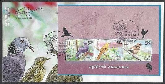 India 2017 Vulnerable BIRDS miniature sheet MS FDC