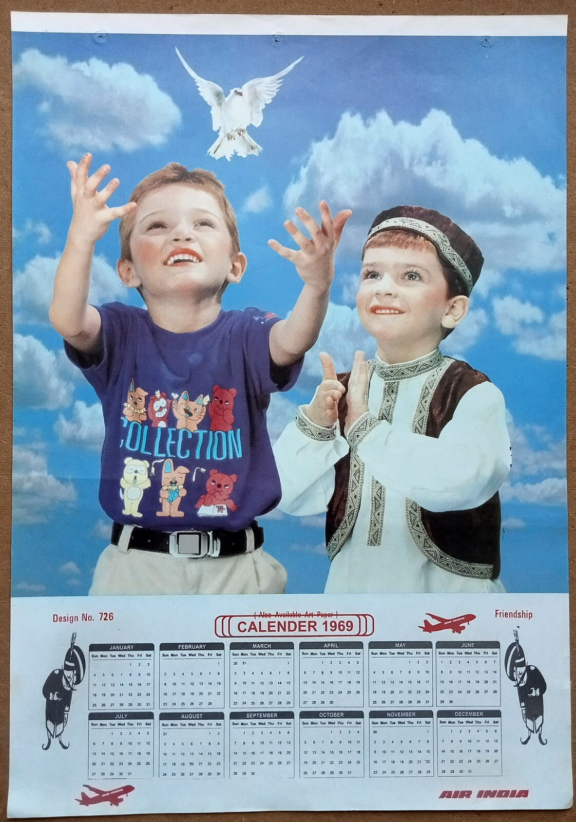 AIR INDIA 1969 poster calender 726 - FRIENDSHIP - R