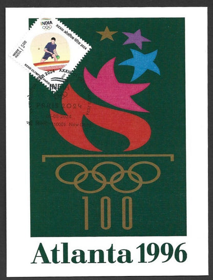 India 2024 Paris Olympics maxi card with 1996 Atlanta, US Olympics cachet