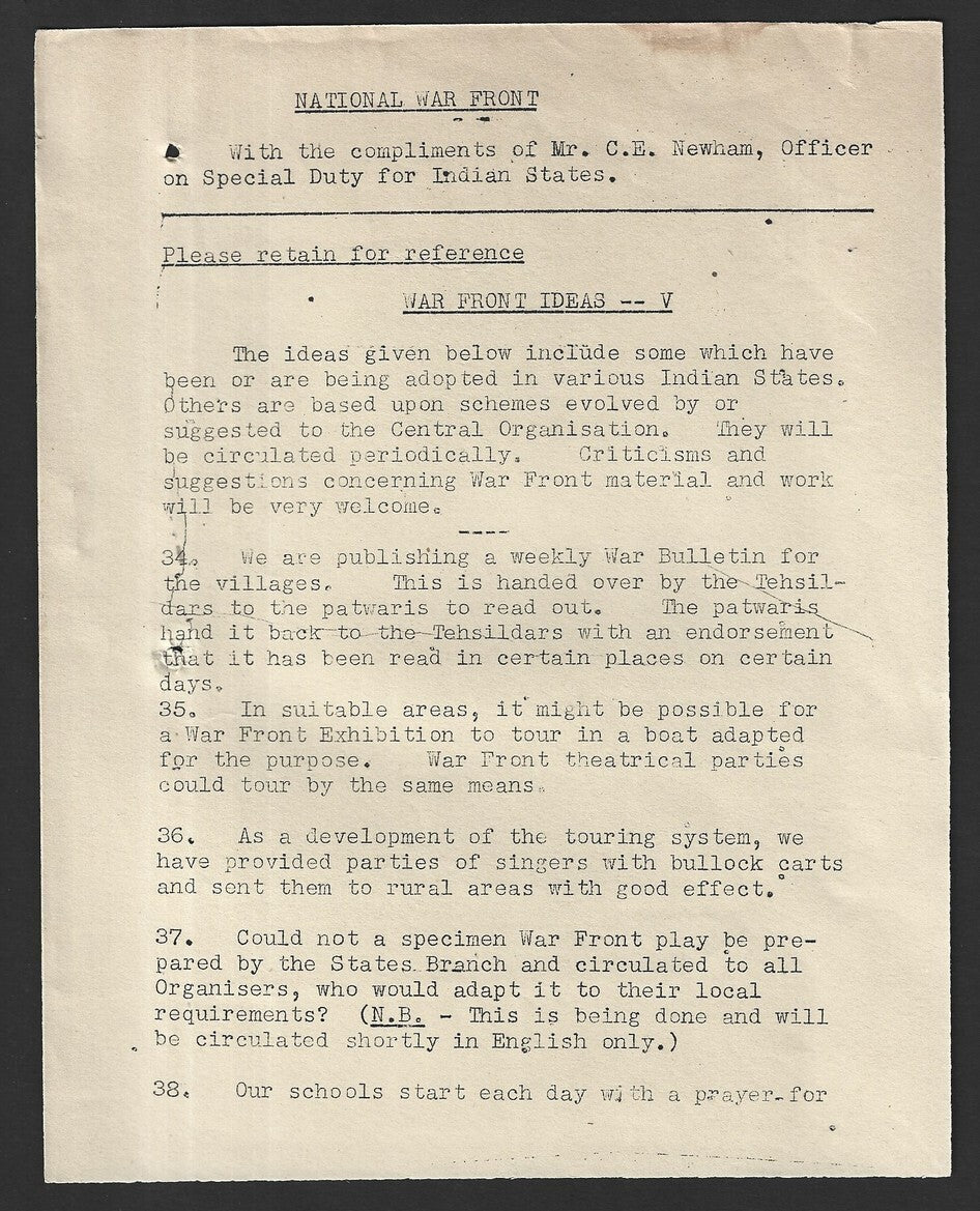 India WW2 1942 National War Front circular - WAR FRONT IDEAS V
