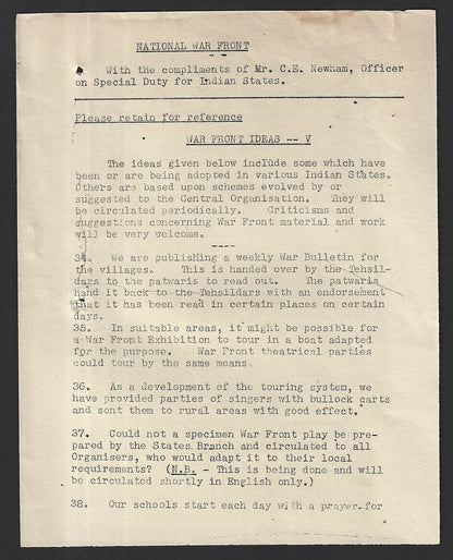 India WW2 1942 National War Front circular - WAR FRONT IDEAS V