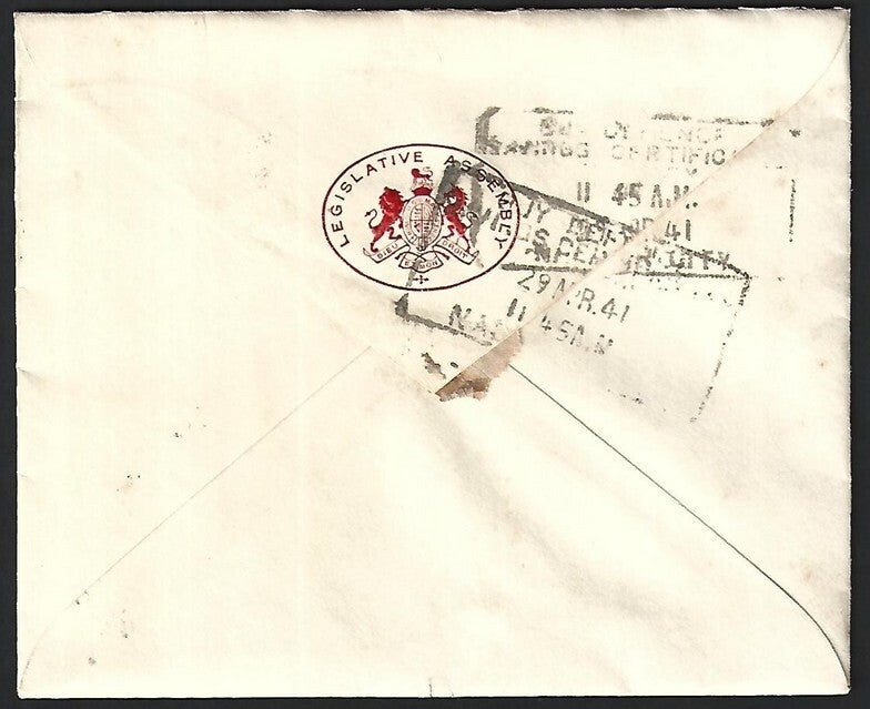 India 1941 LEGISLATIVE ASSEMBLY signed crested cover
