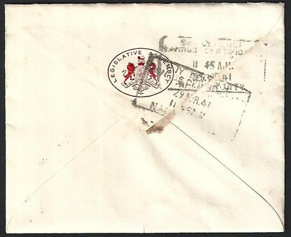 India 1941 LEGISLATIVE ASSEMBLY signed crested cover