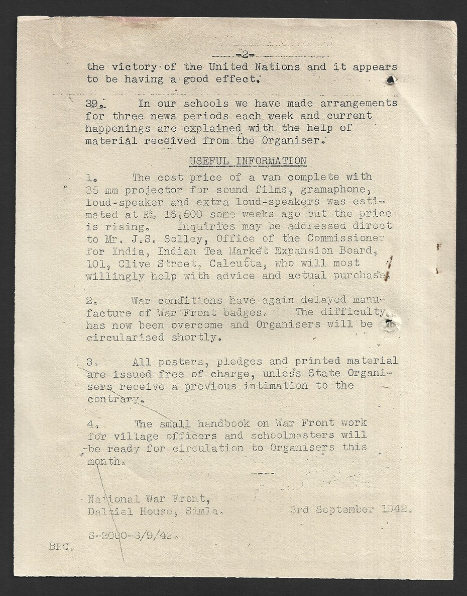 India WW2 1942 National War Front circular - WAR FRONT IDEAS V