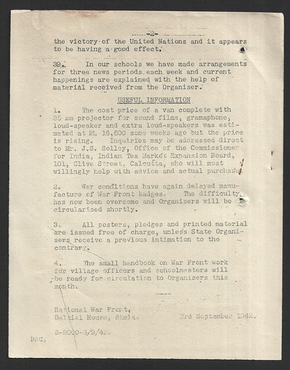 India WW2 1942 National War Front circular - WAR FRONT IDEAS V