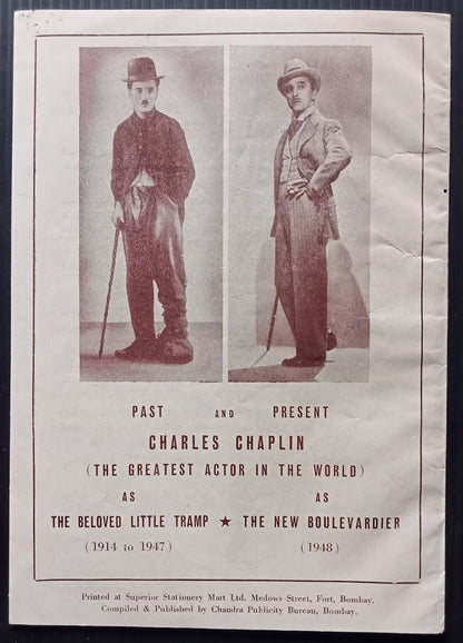 Charlie Chaplin in MONSIEUR VERDOUX vintage press book for India