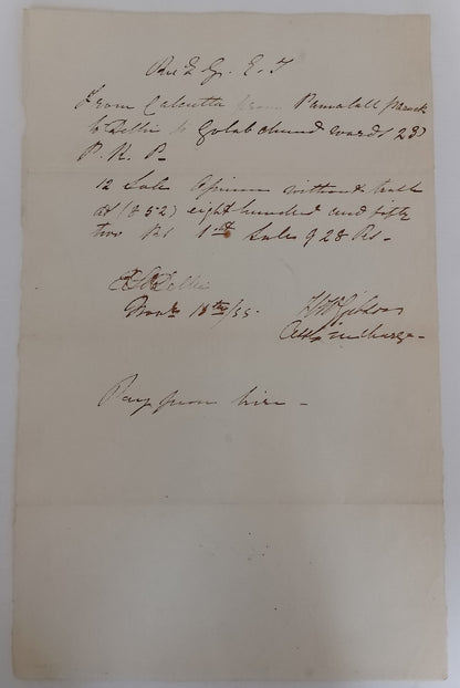 AOP India early manuscript electric telegram 1855 - opium content