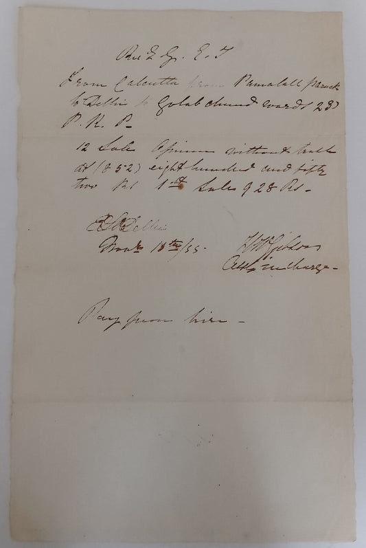 AOP India early manuscript electric telegram 1855 - opium content