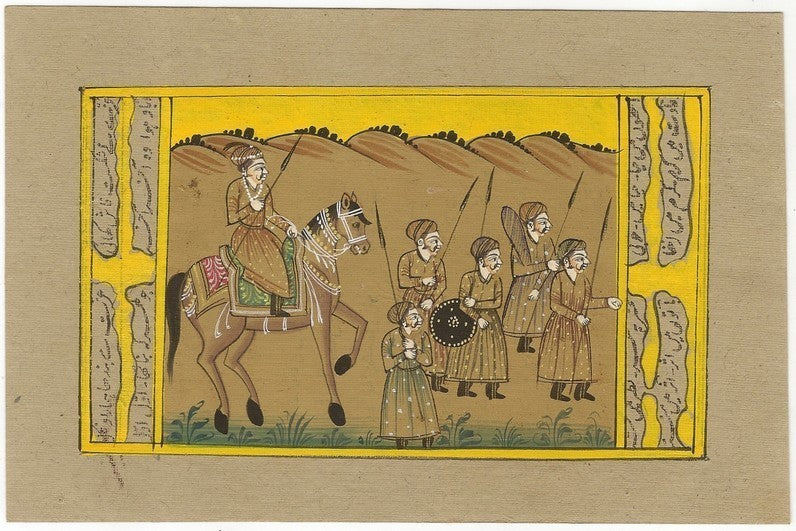 India Miniature Painting King Horse Soldiers 5" x 8"
