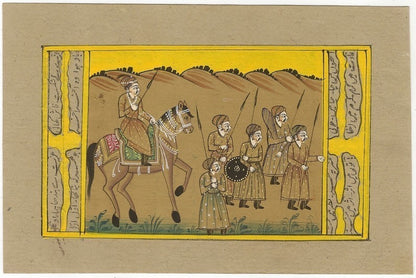 India Miniature Painting King Horse Soldiers 5" x 8"