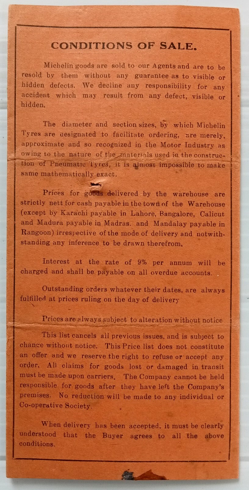 AOP india Feb 1935 MICHELIN India Tyres Price List