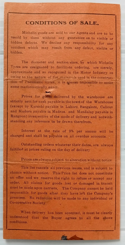 AOP india Feb 1935 MICHELIN India Tyres Price List