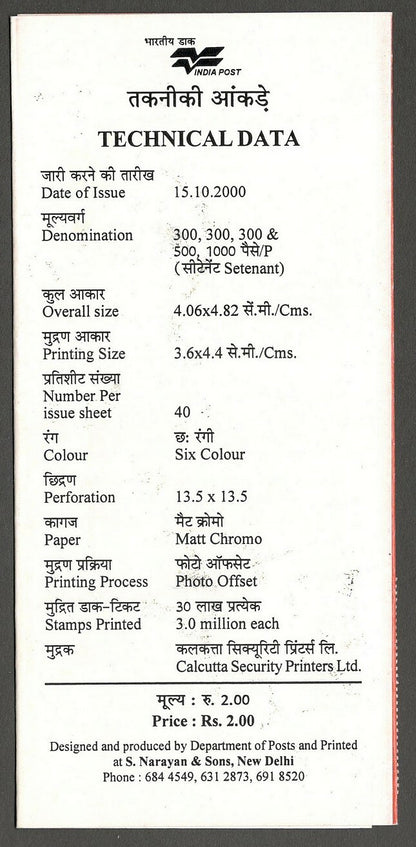AOP India 2000 Madhubani Mithala Paintings set of 5 on first day used brochure 