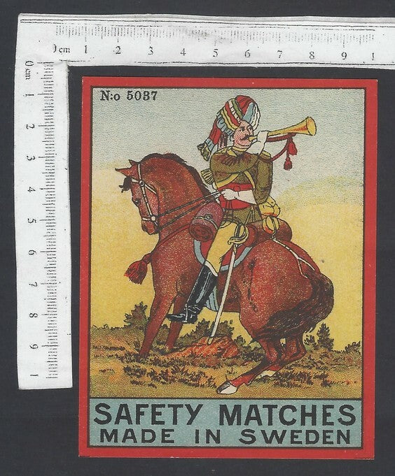 AOP India vintage packet size label Bugler Made in Sweden