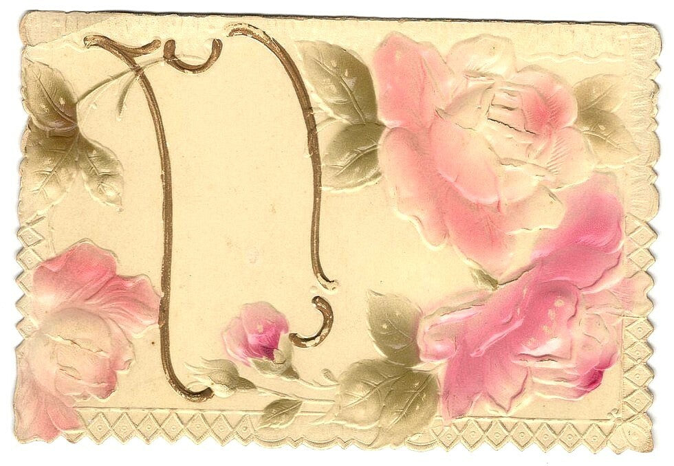 India vintage celluloid greeting card Roses
