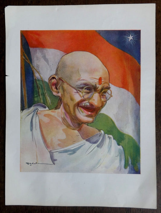 India vintage Art poster Gandhiji by Dalal 7.5”x10”