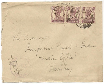 WW2 British Army FIELD POST OFFICE 259 (Bombay) 1943 cover w India stamps
