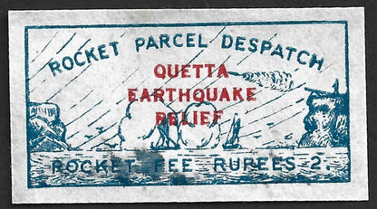 AOP India ROCKET MAIL - 1935 QUETTA EARTHQUAKE label signed Stephen Smith
