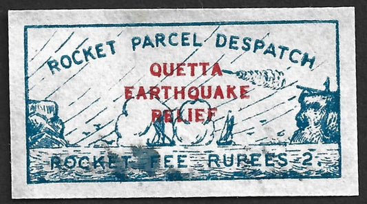 AOP India ROCKET MAIL - 1935 QUETTA EARTHQUAKE label signed Stephen Smith