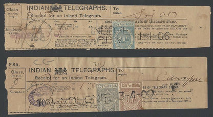 India Telegraph receipts with QV and KedVII TELEGRAPH STAMPS (6)
