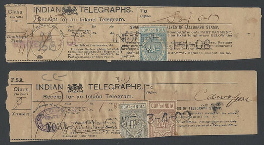 India Telegraph receipts with QV and KedVII TELEGRAPH STAMPS (6)