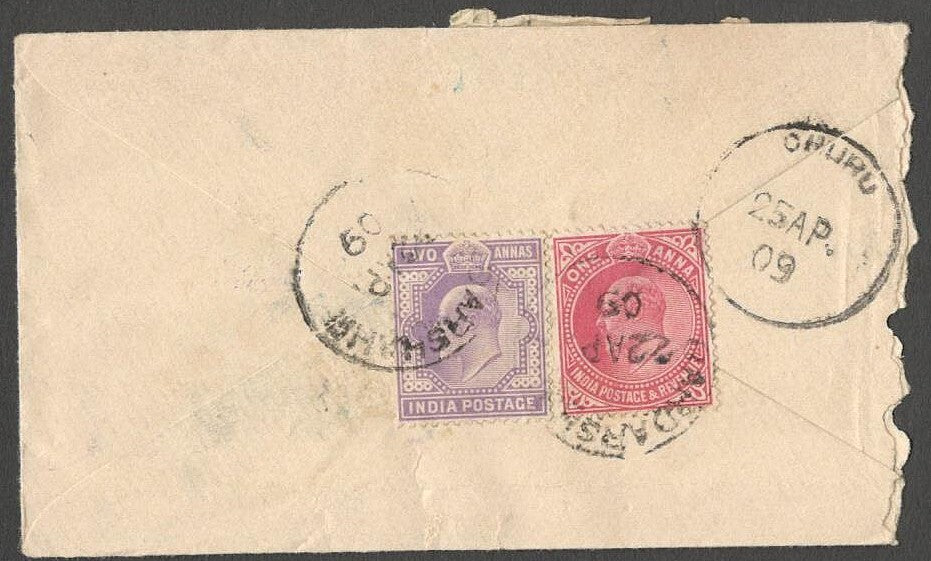 AOPIMT India KEd VII 1909 registered cover 