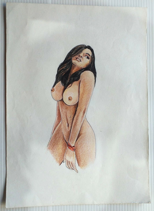 India Nude Indian Beauty pencil & watercolor on card 12” x 16”