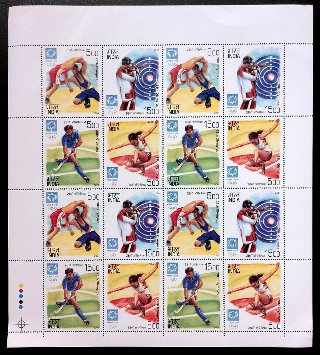 India 2004 Olympics sheet of 16 MNH