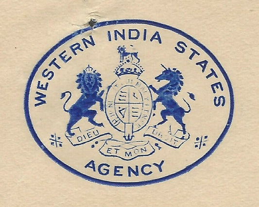 India Crested Letter WESTERN INDIA STATE AGENCY signed AGG E C GIBSON 1940