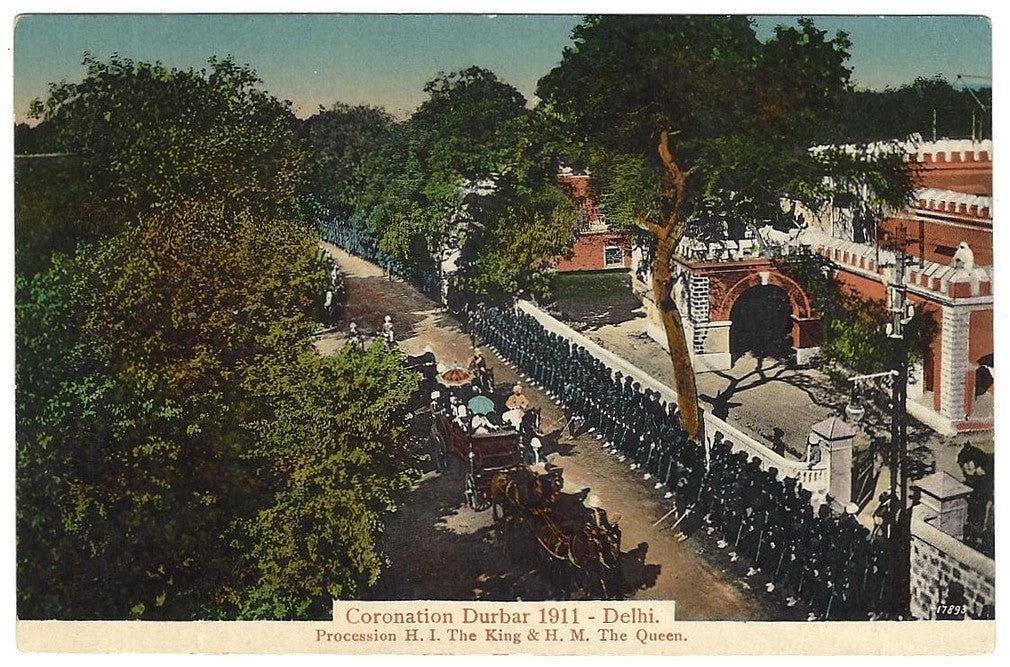 India 1911 Coronation Durbar Delhi Procession King & The Queen color postcard
