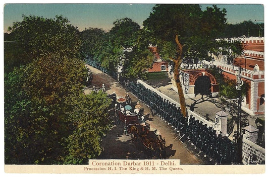 India 1911 Coronation Durbar Delhi Procession King & The Queen color postcard