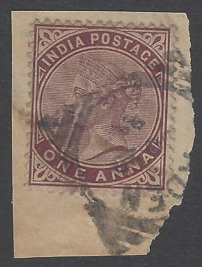 AOP India used in ADEN squared circle on piece - QV 1a plum