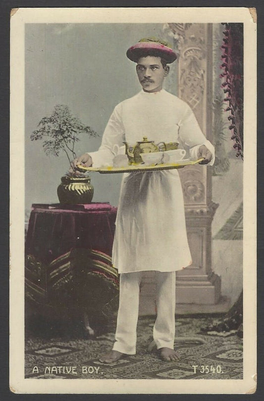 India A Native Boy vintage real photo colored postcard