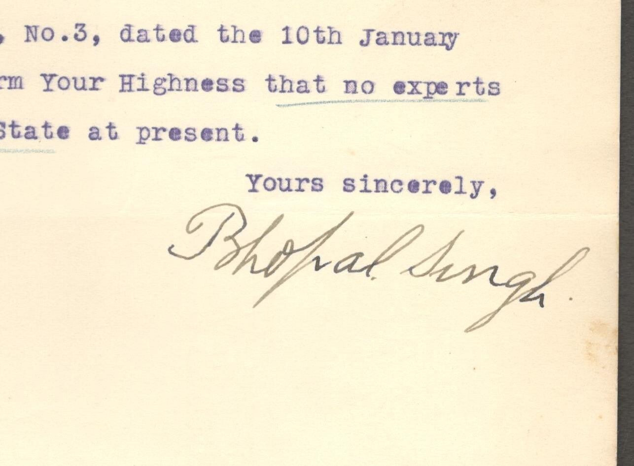 AJAIGARH STATE India 1941 crested letter signed MAHARAJA Bhopal Singh