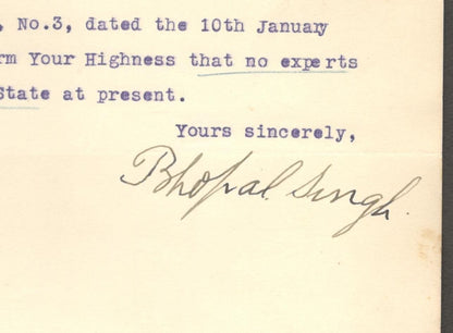 AJAIGARH STATE India 1941 crested letter signed MAHARAJA Bhopal Singh