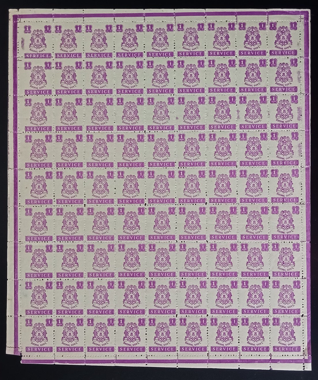 India Bhopal State 1944 1a MNH sheet SG O352 £1053 for MH