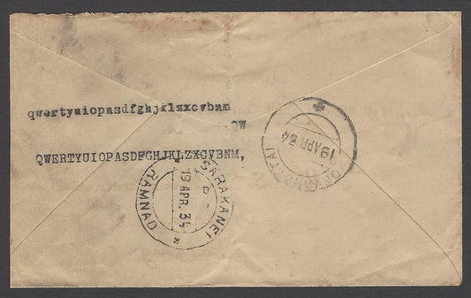 Malaya 1934 cover India to Kuala Lupis, Pahang with T/50-C in circle charge mark