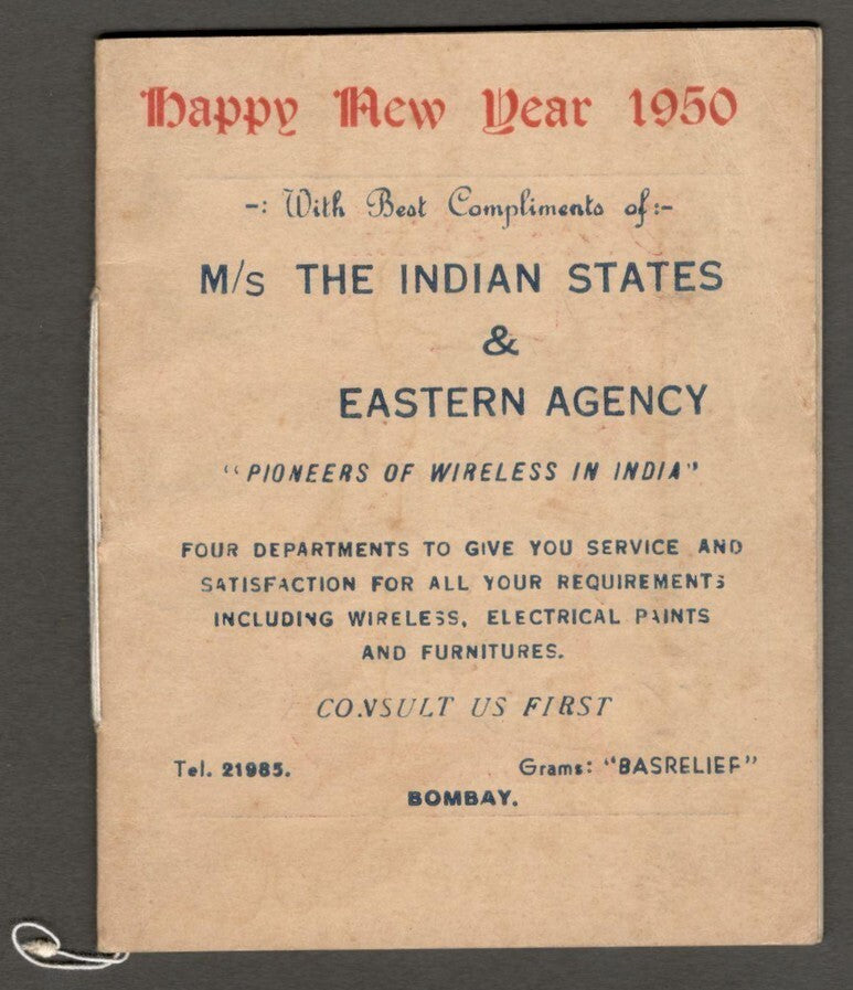 (AOP) India 1950 promotional dairy The Indian States & Estern Agency WIRELESS