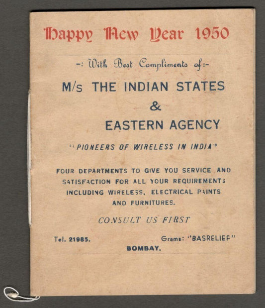 (AOP) India 1950 promotional dairy The Indian States & Estern Agency WIRELESS