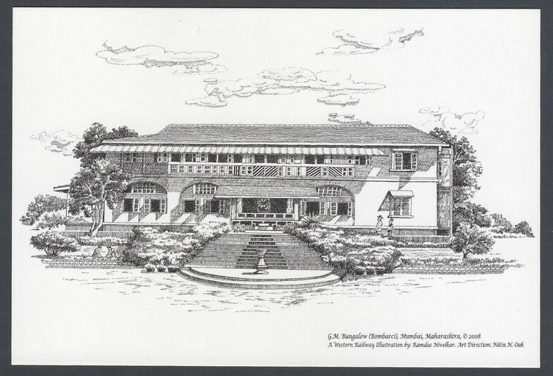 INDIA WESTERN RAILWAYS Vintage souvenir postcard-G.M. Bungalow (bombarci) Mumbai