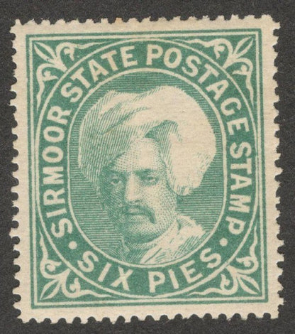 (AOP) SIRMOOR STATE India 1885-96 6p blue green MH. SG 7