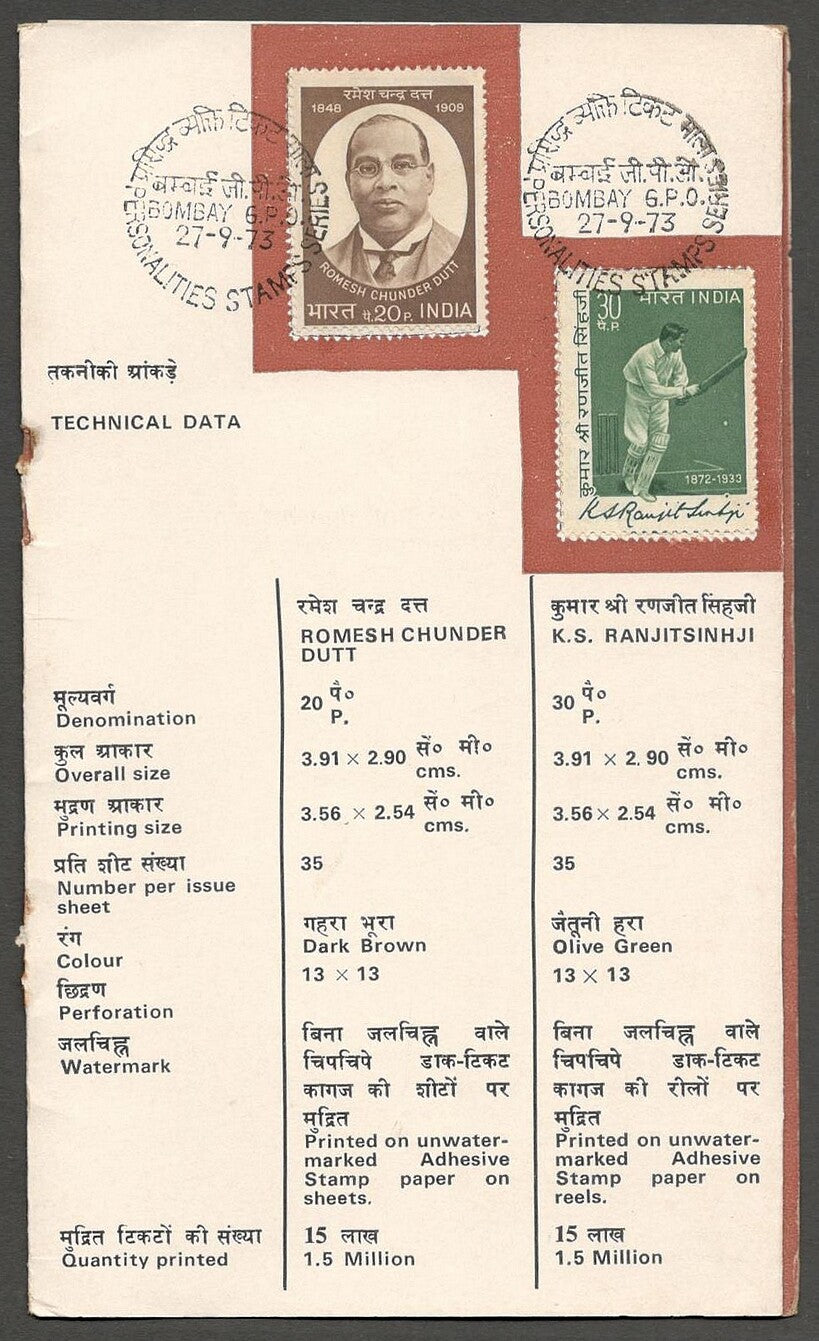 AOP India FDC + brochure 1973 K. S. Ranjitsinhji