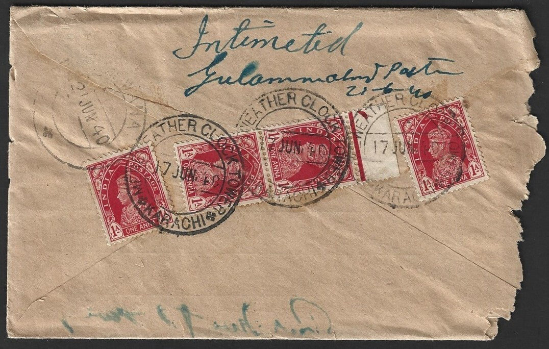 India MEREWEATHER CLOCK TOWER, KARACHI 1940 KGVI VPP cover