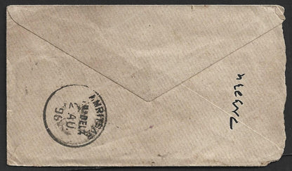 AOP India QV cover canc MANDI-TOWN Experimental duplex 1896