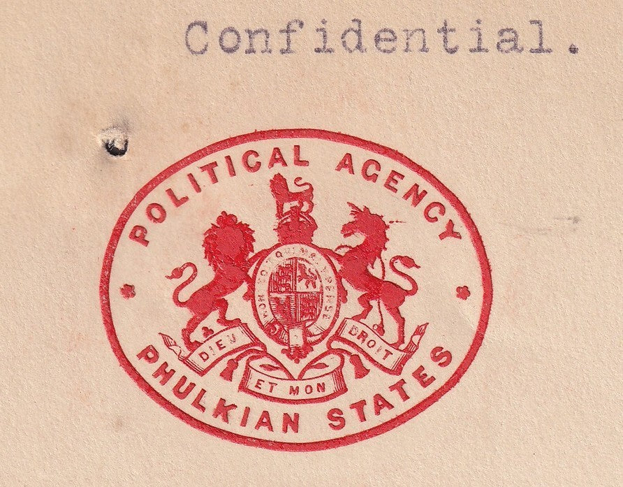 India 1916 PHULKIAN STATES crested letter Enquiry Malay States Guides returnee