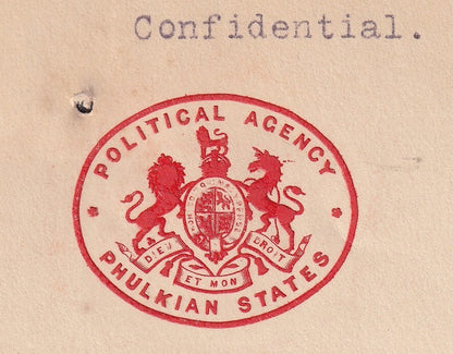India 1916 PHULKIAN STATES crested letter Enquiry Malay States Guides returnee