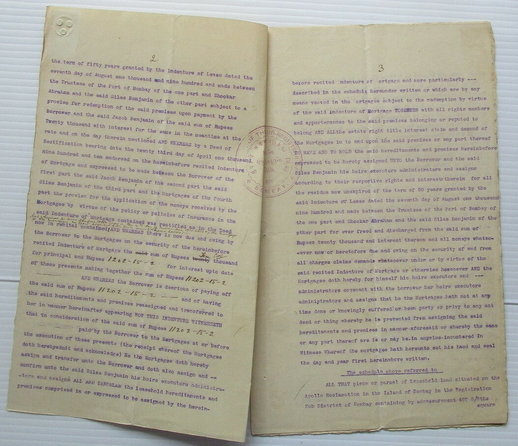 India 1910 indenture signed Sir Chimanlal Setalvad thrice